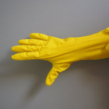 Load image into Gallery viewer, Yellow rubber gloves on a gray background