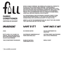 Load image into Gallery viewer, Fabric conditioner product information sheet with text and branding.