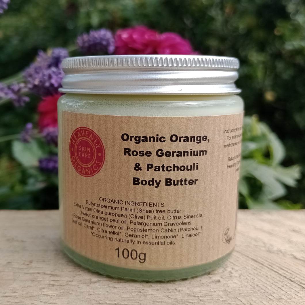 Organic Body Butter- Orange, Rose Geranium & Patchouli
