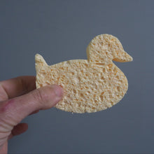 Load image into Gallery viewer, Hand holding a duck-shaped sponge against a grey background
