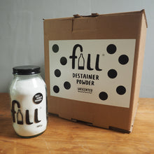 Load image into Gallery viewer, Jars of 'fill' destainer powder on a cardboard box with 'fill' branding.

