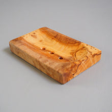 Load image into Gallery viewer, Wooden soap dish on a gray background
