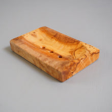 Load image into Gallery viewer, Wooden soap dish on a gray background
