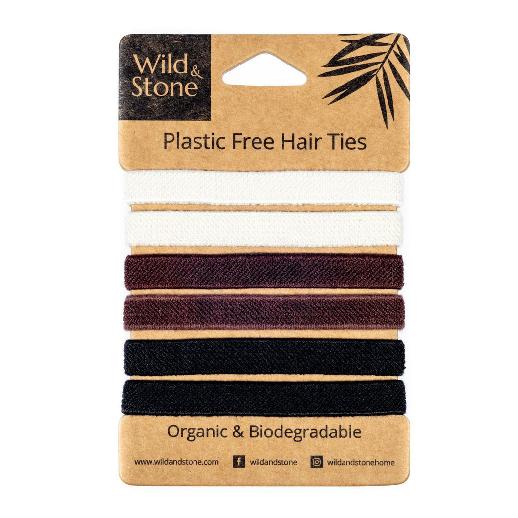 Plastic Free Hair Ties- 6 pack (multicoloured, natural, black or blonde)