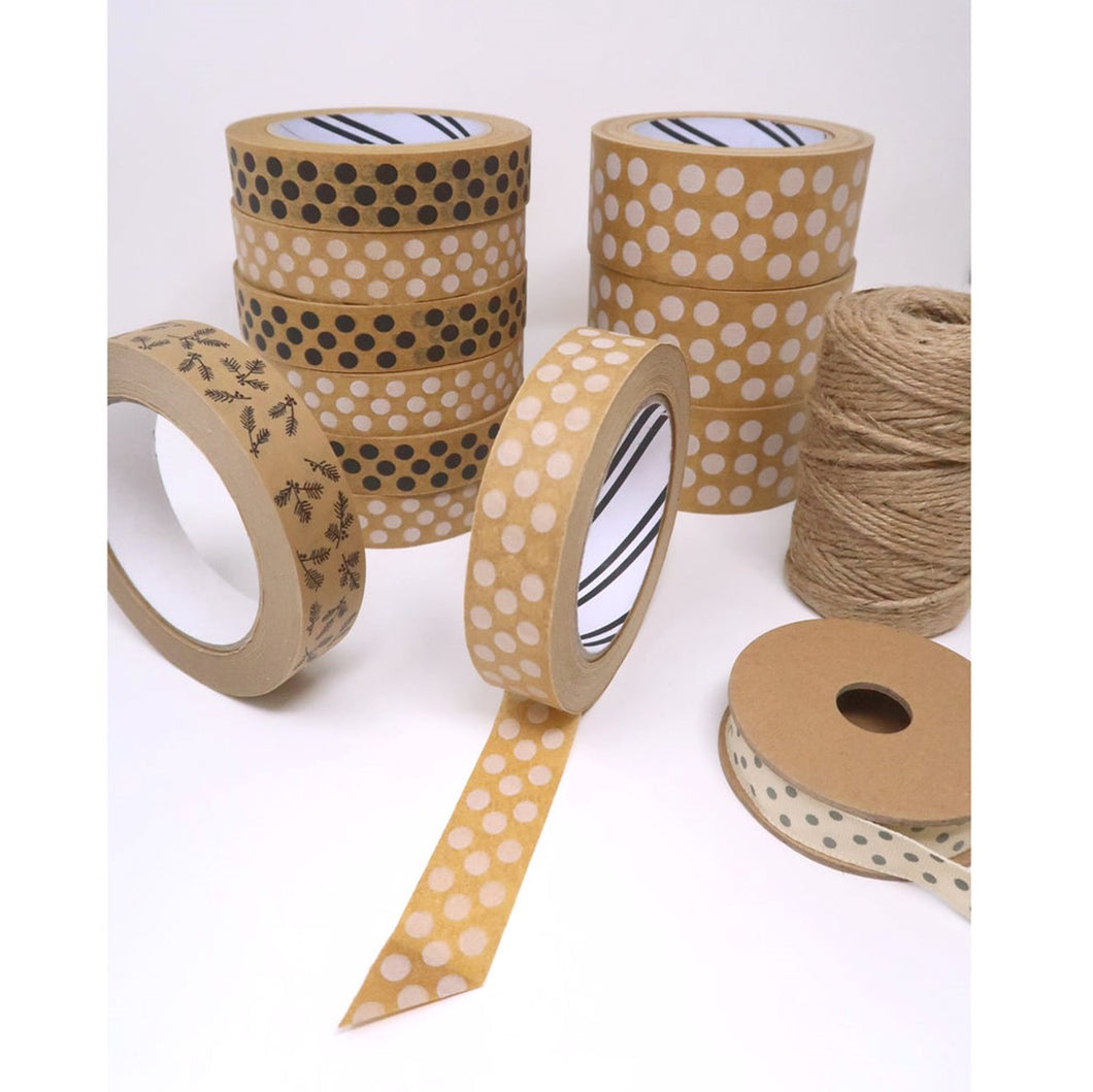 50m Paper Tape- White Polka Dot (24mm wide)